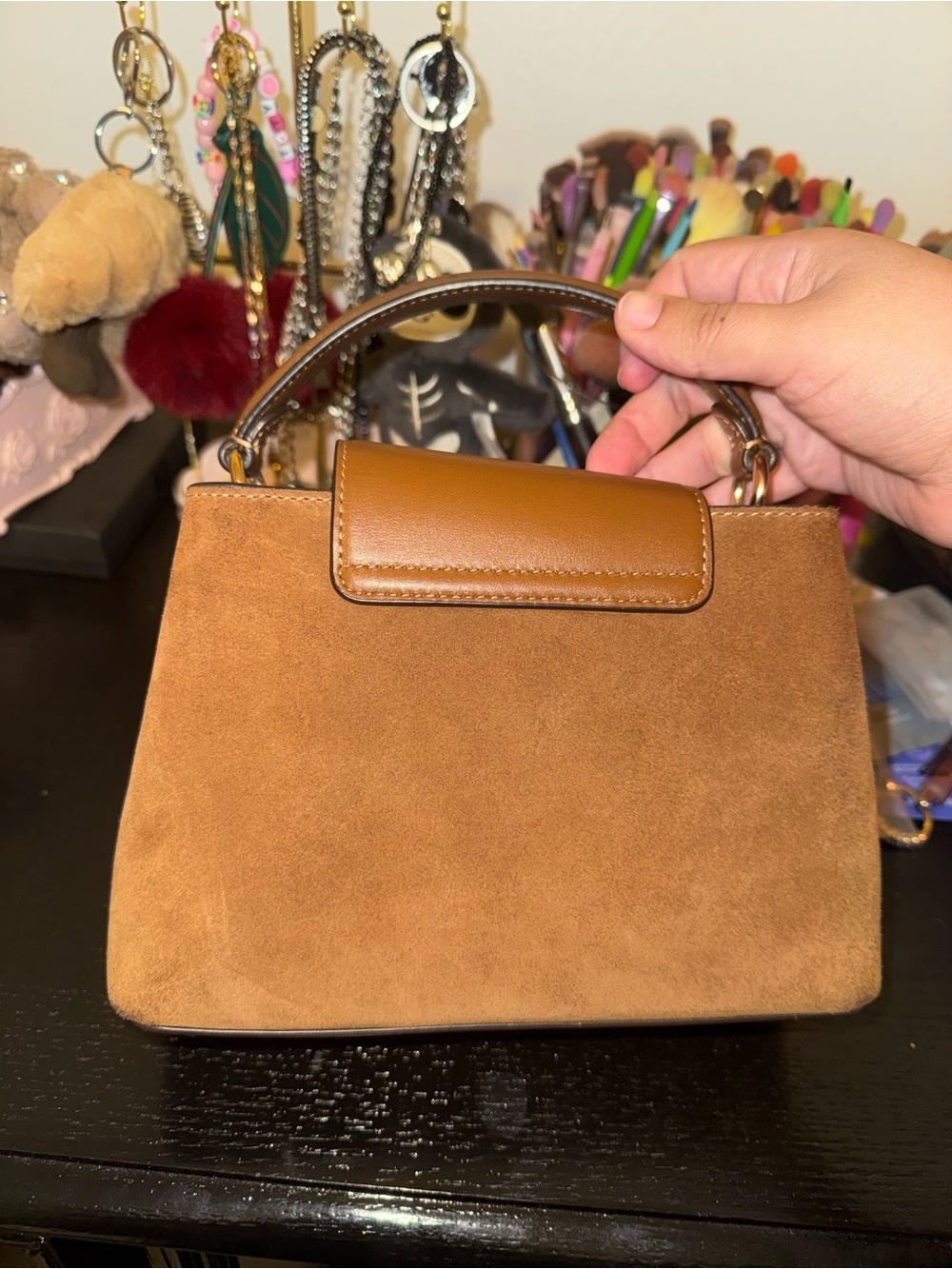 Coach Eliza Mini Carryall bag in tan suede with gold-tone hardware - Picture 6 of 7